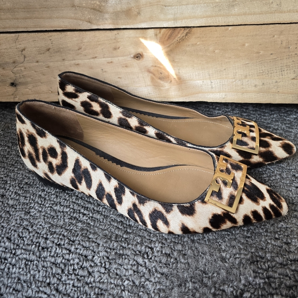 Tory Burch Animal Print Flats with Gold Accent